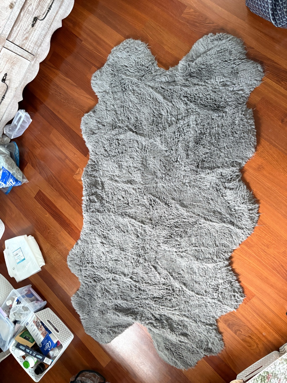 Plush Gray Faux Sheepskin Accent Rug - Neutral Home Decor